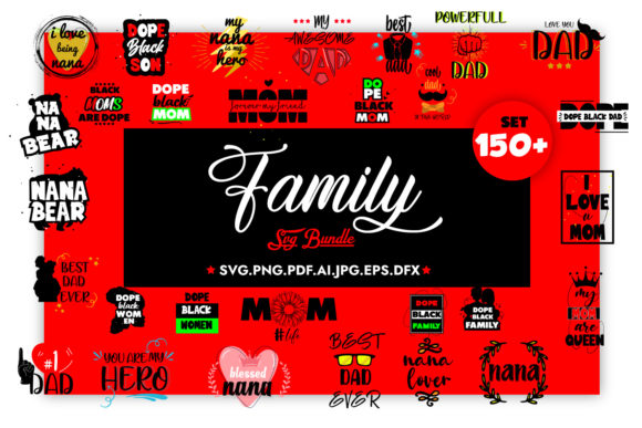 150+ Black Family Bundle Grafica Oggetti Grafici di Alta Qualità Di sidd77