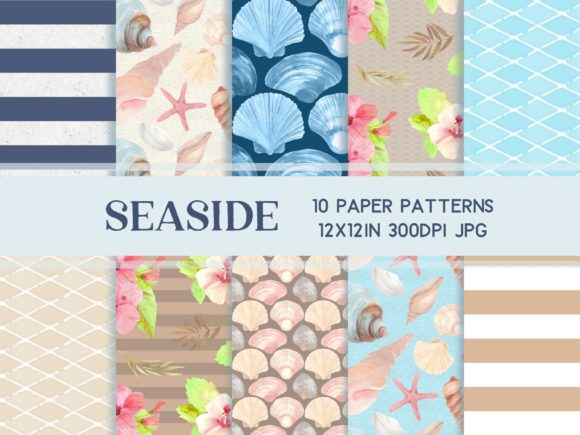 Beach Seashells Scrapbook Paper Set Graphic Patterns By roselocket