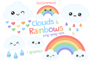 Clouds & Rainbows Clipart Set Gráfico Ilustrações para Impressão Por DIPA Graphics 1