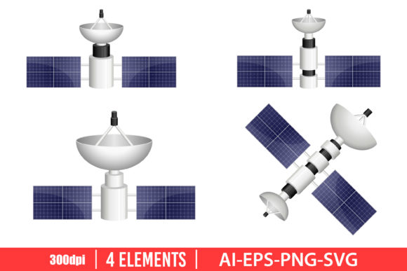 Satellite Clipart Set Graphic Illustrations By Emil Timplaru Store