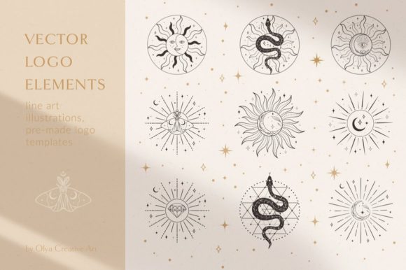 Sacred Sun Logo Design Illustrations. Graphic Logos By Olya.Creative