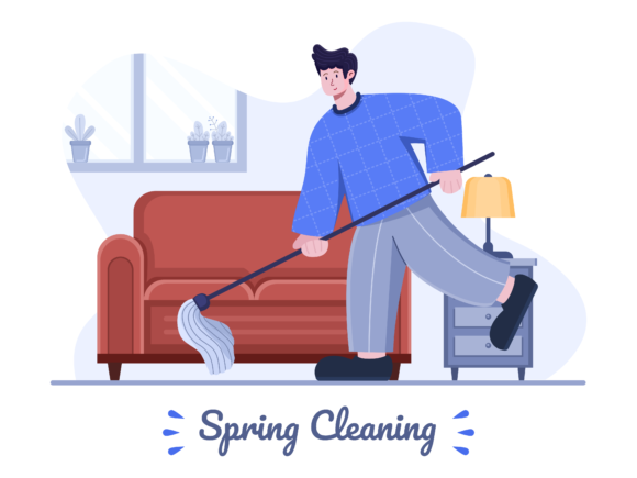 Spring Cleaning Illustration with Moppin Afbeelding Afdrukbare Illustraties Door Delook Creative
