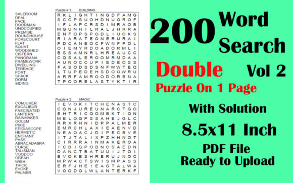 200 Word Search Puzzles 8.5x11 KDP V 2 Gráfico Interiores KDP Por Seven Elephant