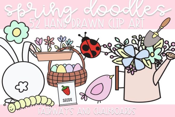 Cute Spring Doodles | Color + B&W Graphic Illustrations By Fairways and Chalkboards