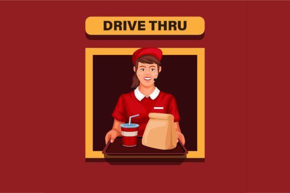 Girl Fast Food Worker Drive Thru Vector Graphic Illustrations By aryo.hadi