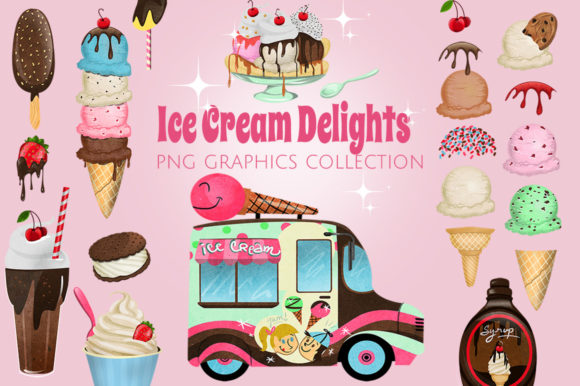 Ice Cream Shoppe Graphics Set Graphic Illustrations By Dapper Dudell