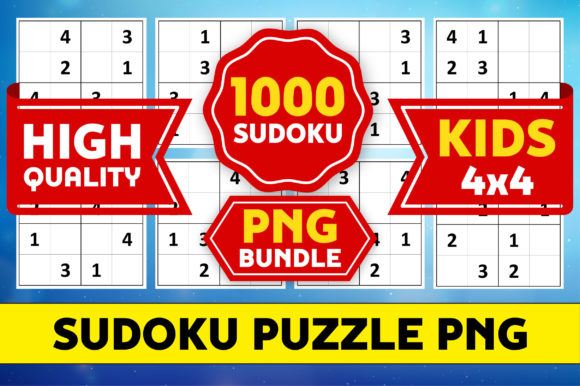 1000 Kids 4x4 Sudoku PNG Bundle for KDP Graphic KDP Interiors By marbledesign