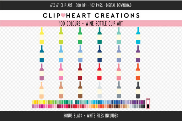 Bottle of Wine Clip Art - 100 Colors Graphic Icons By clipheartcreations