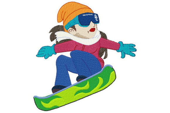 Girl Riding a Snowboard Sports Embroidery Design By Dizzy Embroidery Designs