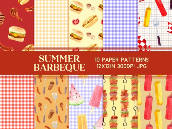 Summer Barbecue Scrapbook Paper Set Graphic Patterns By roselocket