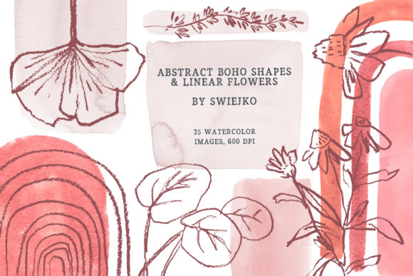 Boho Clipart Set, Abstract Watercolor Graphic Illustrations By swiejko