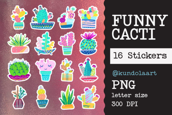 Stickers Cute Cactus, Succulent, Cacti Graphic Print Templates By KundolaArt