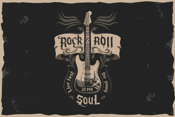 Rock'n Roll T-shirt Design Graphic Illustrations By Fractal font factory