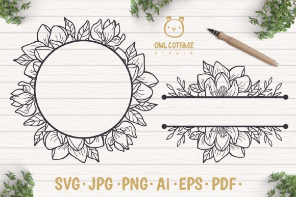 Magnolia Monograms SVG Graphic Crafts By owlcottagestudio