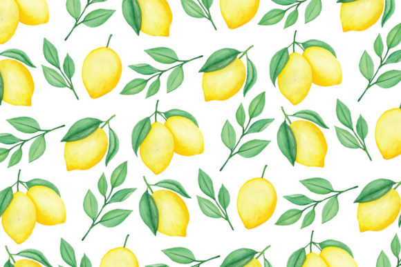 Lemon Watercolor Pattern P1 Graphic Print Templates By UrufaArt