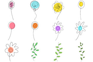 160 Doodle Cartoon Wildflower Leaves Set Grafika Ilustracje do Druku Przez squeebcreative 10
