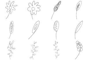 160 Doodle Cartoon Wildflower Leaves Set Grafika Ilustracje do Druku Przez squeebcreative 4