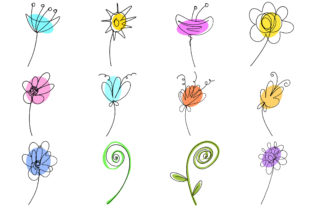 160 Doodle Cartoon Wildflower Leaves Set Grafika Ilustracje do Druku Przez squeebcreative 9