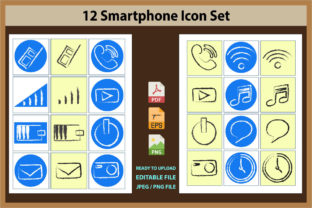 12 Smartphone Icon Set Vector Graphic Print Templates By cristycomm 2