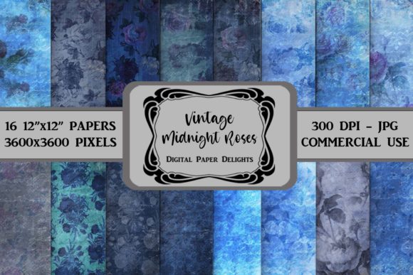 Vintage Midnight Roses Digital Paper Graphic Backgrounds By digitalpaperdelights
