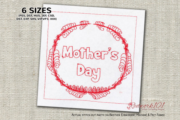 Mother's Day Monogram Redwork Design Día de la Madre Diseño de Bordado Por Redwork101