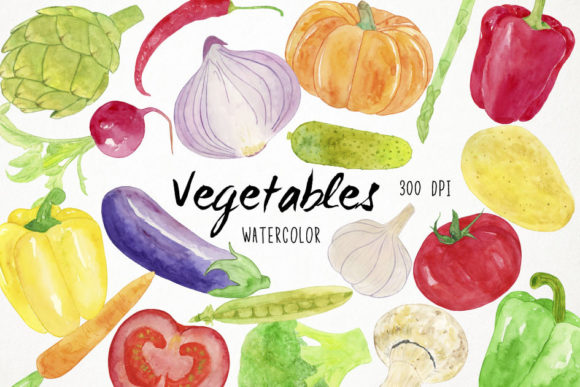 Watercolor Vegetables Clipart, Vegan Graphic Illustrations By Paulaparaula