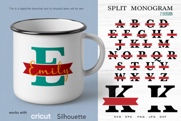 Split Monogram SVG, Alphabet & Ribbon Illustration Modèles d'Impression Par Paperboxshop