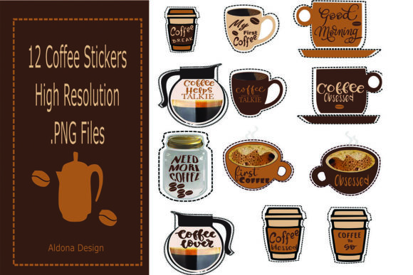 12 Coffee Stickers Graphic Illustrations By arts4busykids