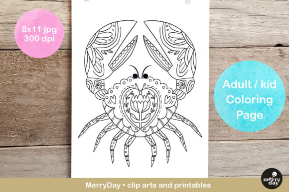 Crab Sea Kid Adult Coloring Illustration Graphic Coloring Pages & Books By MerryDay
