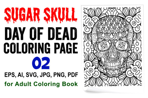 Sugar Skull Coloring Page for Adults - 2 Graphic Coloring Pages & Books Adults By XpertDesigner