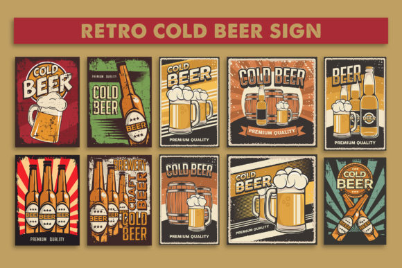 Retro Vintage Cold Beer Sign Poster Graphic Illustrations By utixgrapix