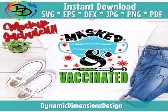 Masked and Vaccinated Gráfico Designs de Camisetas Por Dynamic Dimensions