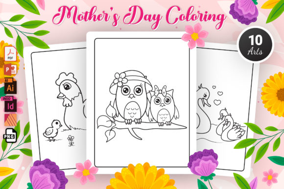 Mother's Day Coloring Pages for Kids Grafik Ausmalseiten & Malbücher für Kinder Von Moon