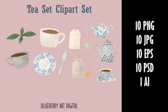 Tea Time Clip Art Set Gráfico Ilustrações para Impressão Por Paper Clouds Studio