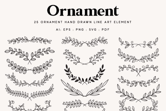25 Leaf Ornament Wedding Lineart Element Graphic Illustrations By svgmagic.element