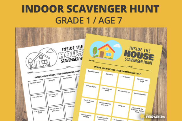 Indoor Scavenger Hunt Worksheet Grade 1 Graphic 1st grade By PrintablesCC