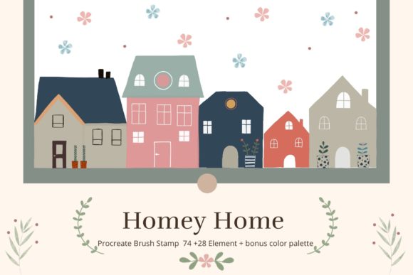 Procreate Brush Stamp 74+28 Homey Home Graphic Brushes By Pui Pui