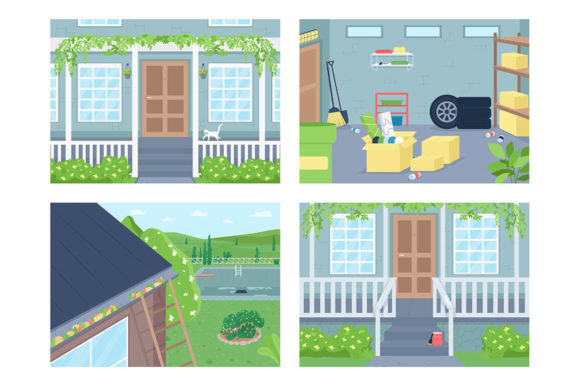 Outside House Flat Color Illustration Graphic Illustrations By TheImg