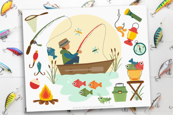 Dad Fishing Boat Clipart Graphic Illustrations By MyClipArtStore