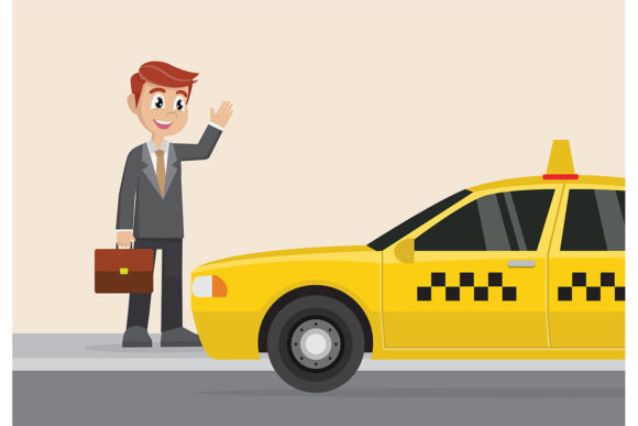 Businessman Hailing a Taxi. Graphic Illustrations By workmejak