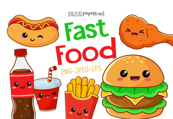 Kawaii Fast Food Grafik Druckbare Illustrationen Von DIPA Graphics