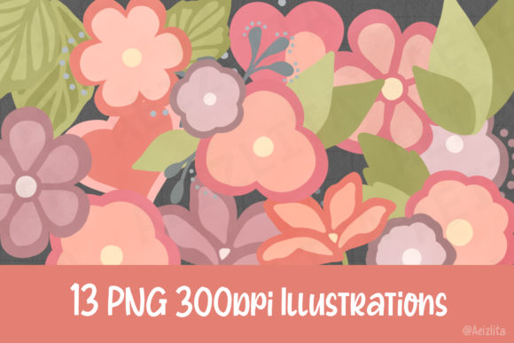 Sweet Floral Illustrations - 13 PNG's Graphic Illustrations By Aeizlita
