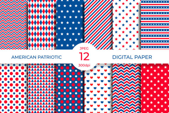 American Patriotic Digital Paper Gráfico Patrones de Papel Por LaBelezoka