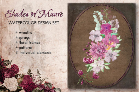 "Shades of Mauve" Watercolor Set Graphic Illustrations By Lolly's Lane Shoppe
