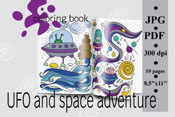 UFO and Space Adventure Coloring Book Graphic Coloring Pages & Books Kids By SunnyColoring
