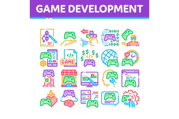 Video Game Development Collection Icons Set Vector Graphic Icons By pikepicture