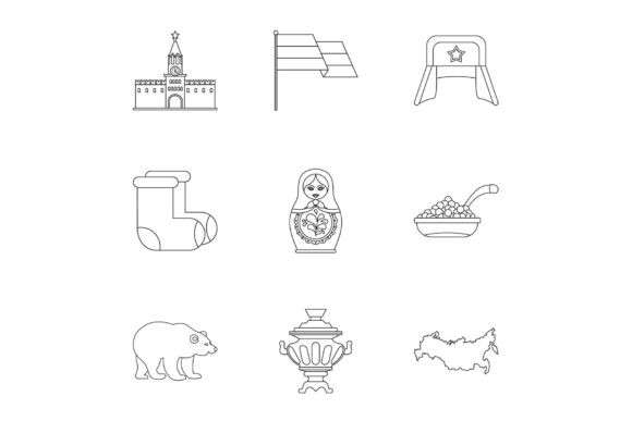 Attractions of Russia Icons Set, Outline Graphic Icons By ylivdesign
