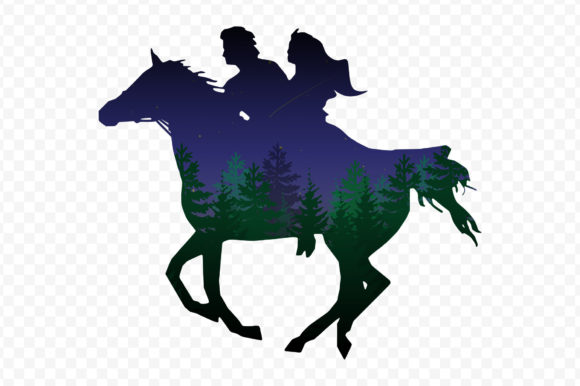 Silhouette of Horse with Two Lovers Art Graphic Illustrations By Topstar