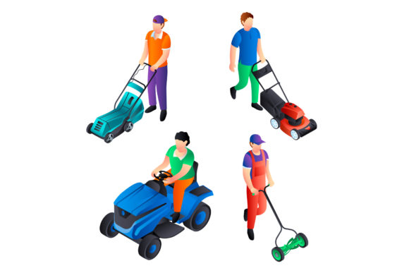 Lawnmower Icon Set, Isometric Style Graphic Icons By nsit0108