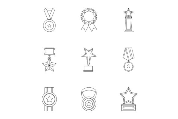 Merit Icons Set, Outline Style Illustration Icônes Par anatolir56